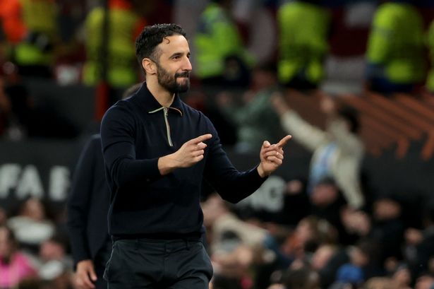 Ruben Amorim gestures from the touchline.