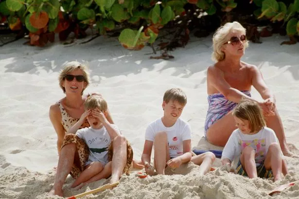 NECKER ISLAND - APRIL 11:  Princess Diana With Prince William And Prince Harry With One Of Her Neices And Her Mother Frances Shand-kydd On Holiday On Necker Island.  (Photo by Tim Graham Photo Library via Getty Images)