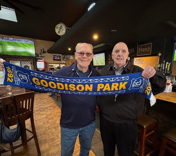 Dr David France, right, meets a fellow US-based Evertonian at ToffeeFest 2025 in San Diego