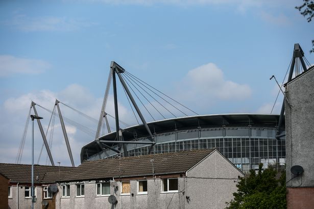 The Etihad Stadium seen from the Grey Mare Lane housing estate