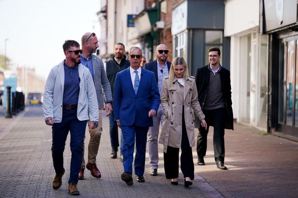 Reform UK leader Nigel Farage during a walkabout in Ormskirk, Lancashire, whilst on the local election campaign trail. Picture date: Wednesday April 9, 2025. PA Photo. See PA story POLITICS Reform. Photo credit should read: Peter Byrne/PA Wire