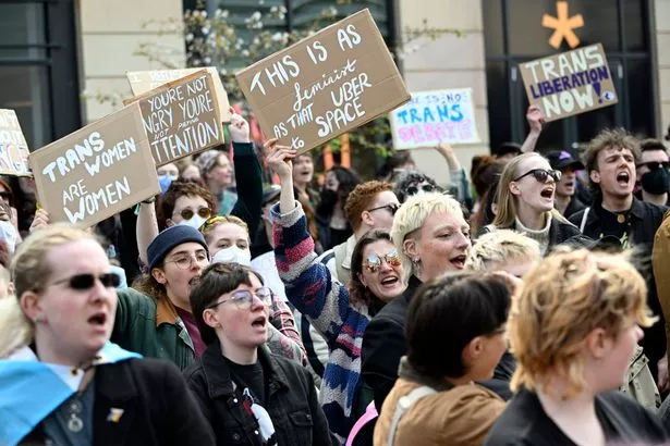 An image of a demonstration supporting trans rights.