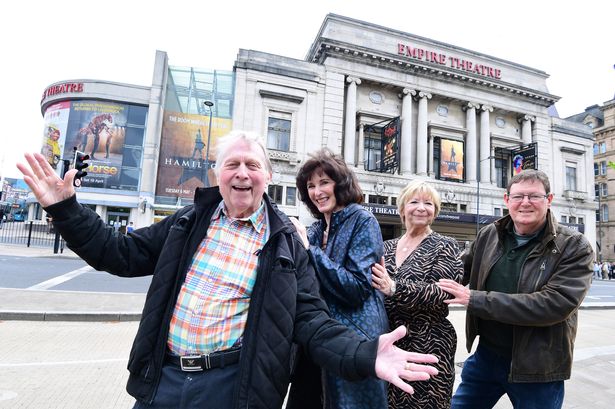 Norman and Judith Martindale (left) with Linda and Geoff Hunter (right) at the Empire Theatre to watch Calamity Jane 50 years after they first met performing the show