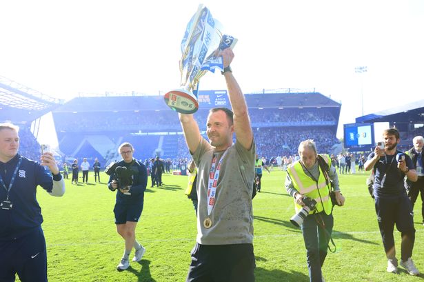 Birmingham City manager Chris Davies with the Sky Bet League One trophy