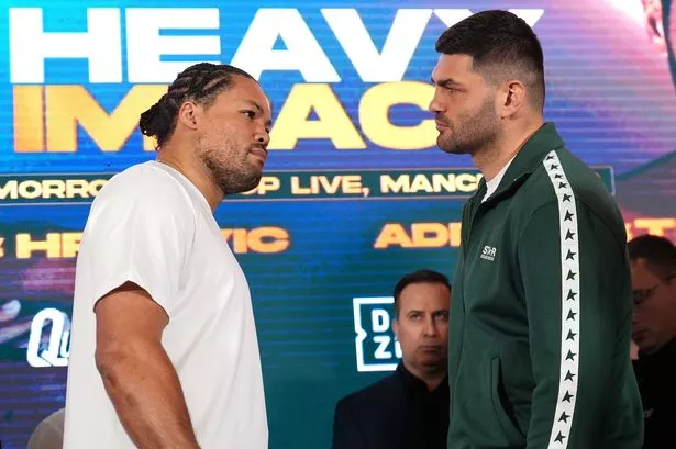 Joe Joyce (left) and Filip Hrgovic during the weigh-in ahead of their fight