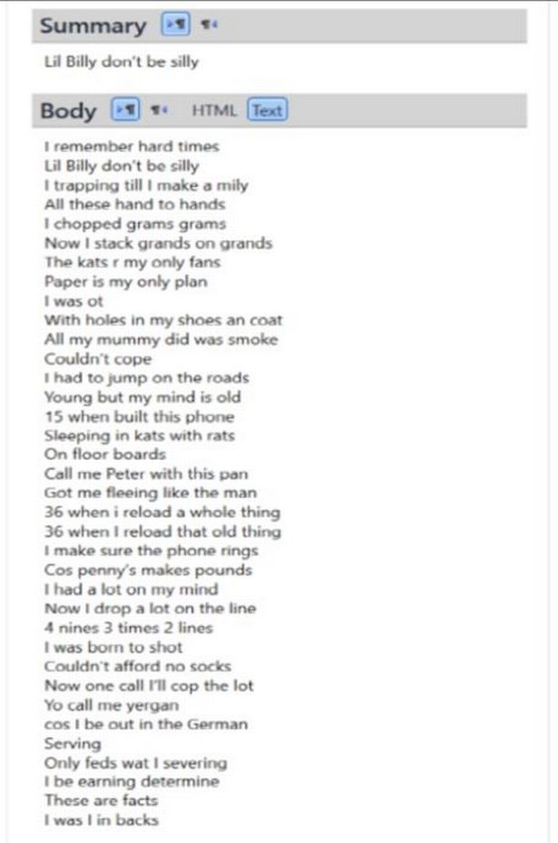The lyrics to Lil Billy Don't Be Silly