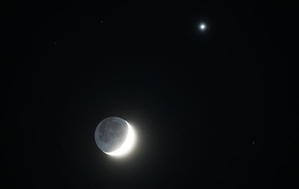 Venus and the Moon as seen from Whitley Bay  in North Tyneside