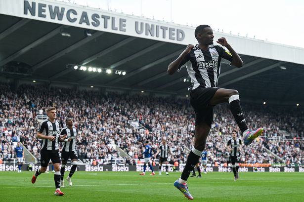 Alexander Isak celebrates after scoring Newcastle's opening goal during the Premier League match between Newcastle United FC and Ipswich Town FC at St James' Park. 