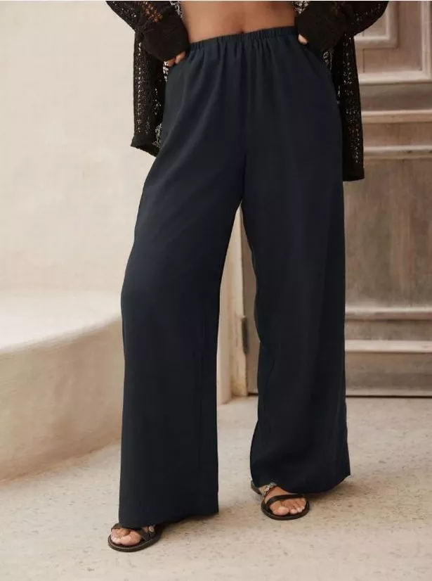 Black Wide Leg Trousers with Linen