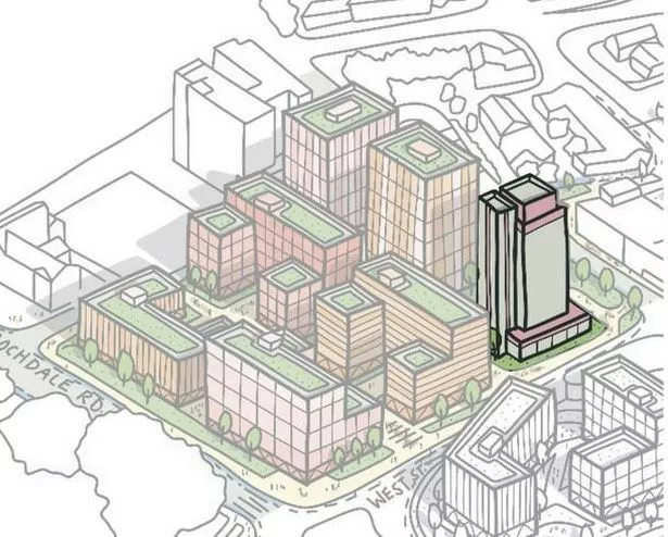 Muse's plans would see a number of housing blocks going up around the tower. 
