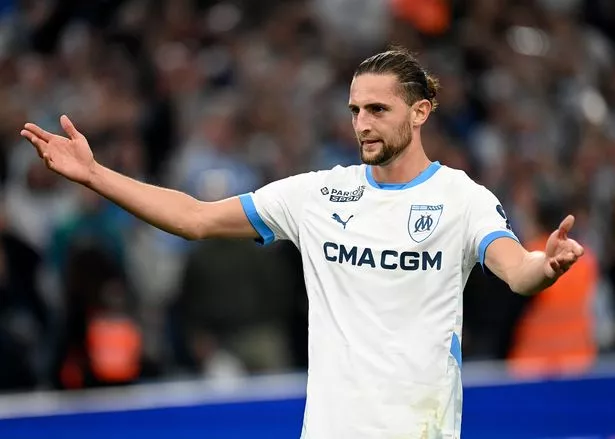 Adrien Rabiot of Olympique de Marseille celebrates the 3rd goal during the Ligue 1 match between Olympique de Marseille and Toulouse FC at Orange Stade Velodrome on April 6, 2025