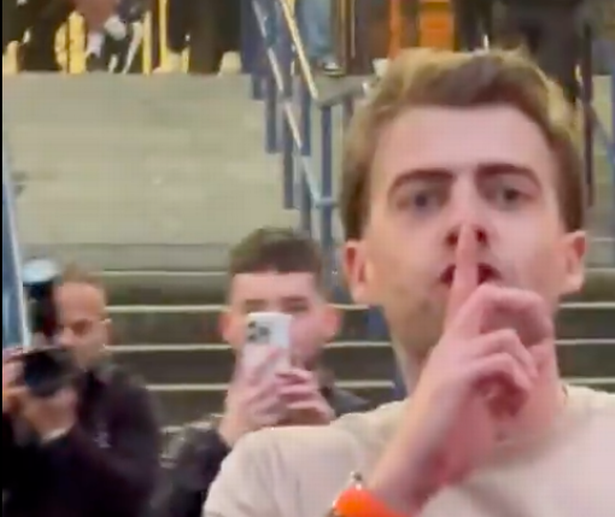 Patrick Bamford shushes Leeds fans before the chanting