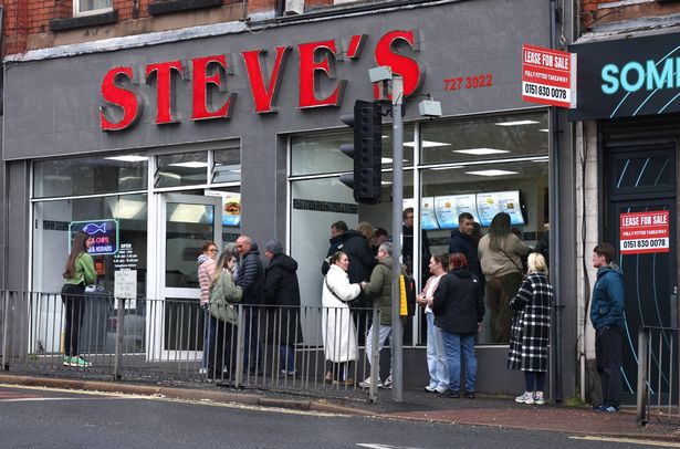 People joining the line outside the chippy