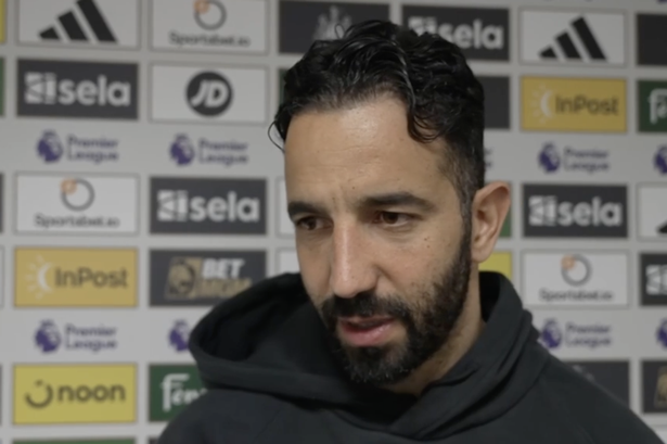 Ruben Amorim conducts a pre-match TV interview.