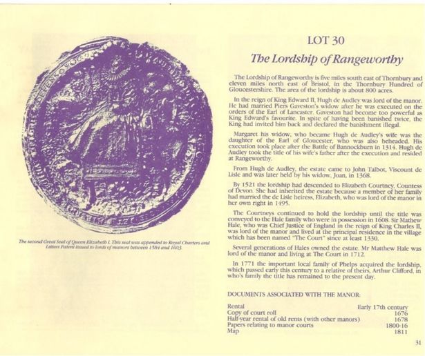 The Lordship of Rangeworthy title is going to auction in May 2025. Auction House. SINGLE USE ONLY.