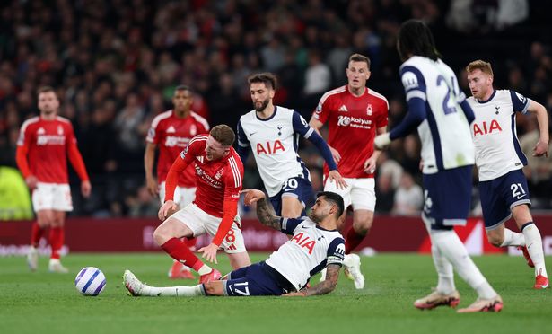 Cristian Romero during Tottenham's defeat to Nottingham Forest