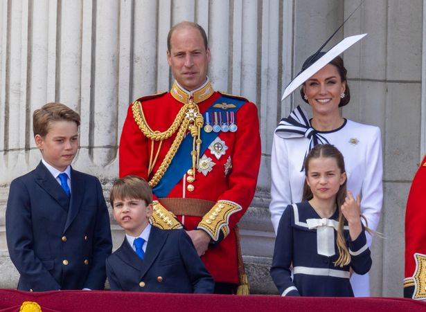 Trooping the Colour King Charles III official Birthday parade and balcony appearance by the royal family

Prince George, Prince William the Prince of Wales, Princess of Wales Kate Middleton, Prince Louis and Princess Charlotte with King Charles and Queen Camilla 