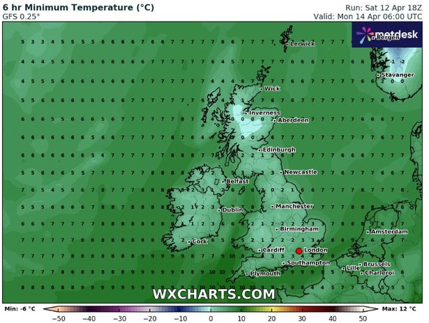 Temperatures in the UK this morning