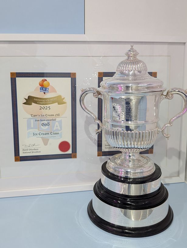 The trophy that the Tarr's family run ice cream shop in Bristol won at the the Ice Cream Alliance's National awards ceremony 2025