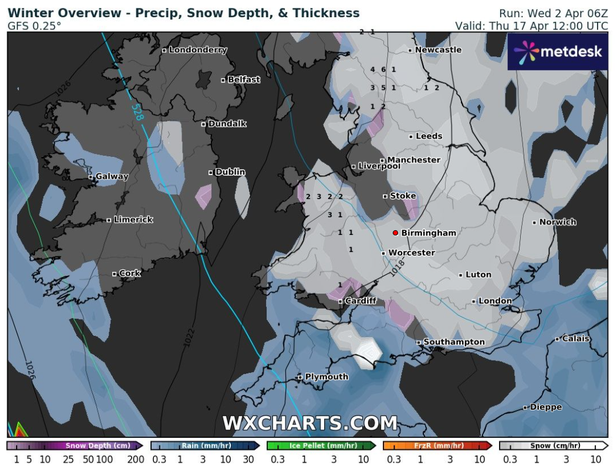 Large parts of England are set for snow, according to WX Charts