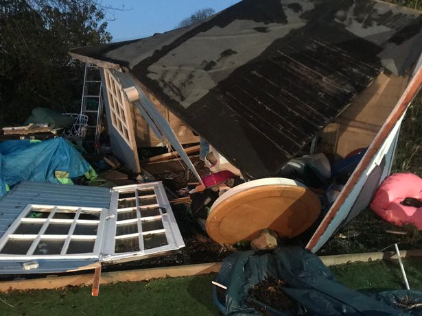 Damage to James's summer house after a tree fell on his garden