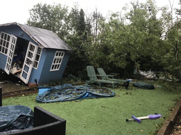 Damage to James's summer house after a tree fell on his garden