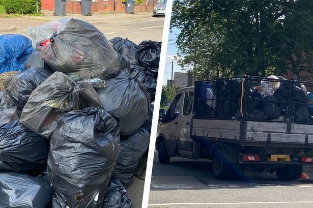 A heap of rubbish bags in Selly Park, Birmingham before they were cleared by refuse workers on Thursday, April 24