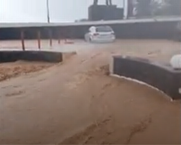 A car being swept away by the floods in Lanzarote. 