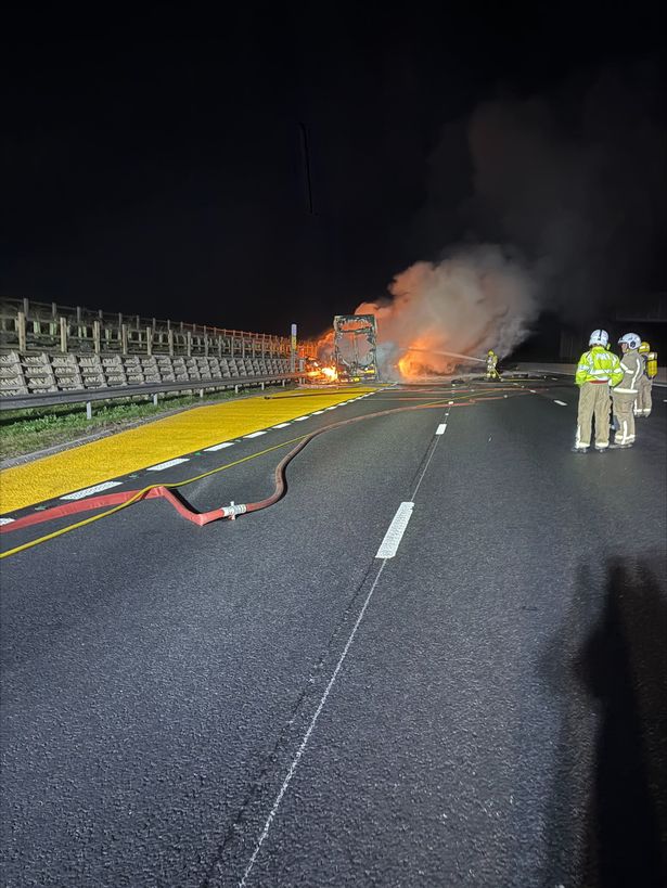 The HGV erupted into flames on the M6