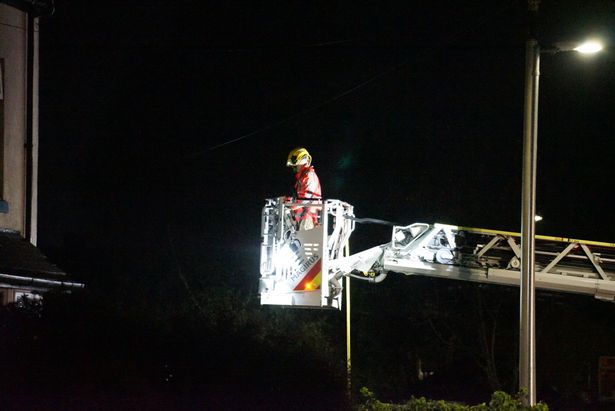 Firefighters used a ladder to tackle the blaze