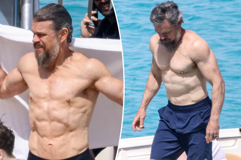 Matt Damon shirtless on yacht after 'Odyssey' transformation