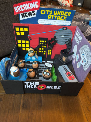 An Easter egg creation made by is Caleb Dove based on characters from Pixar animation The Incredibles including Edna Mode, also known as 'Eggna Mode', and Jack-Jack using hard boiled eggs. 