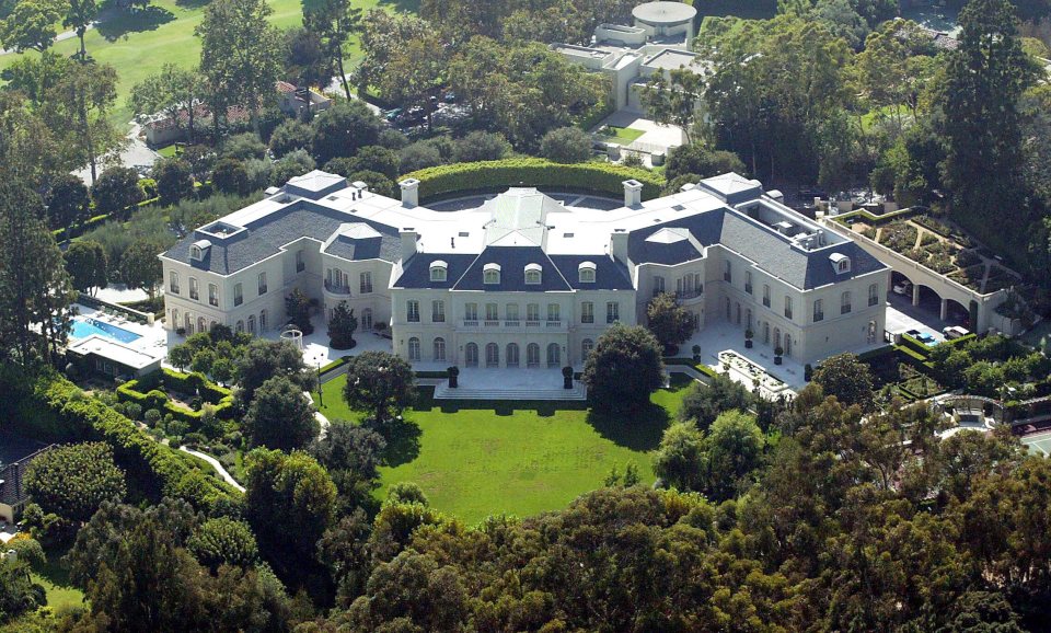 Aerial view of the Spelling mansion in Beverly Hills.
