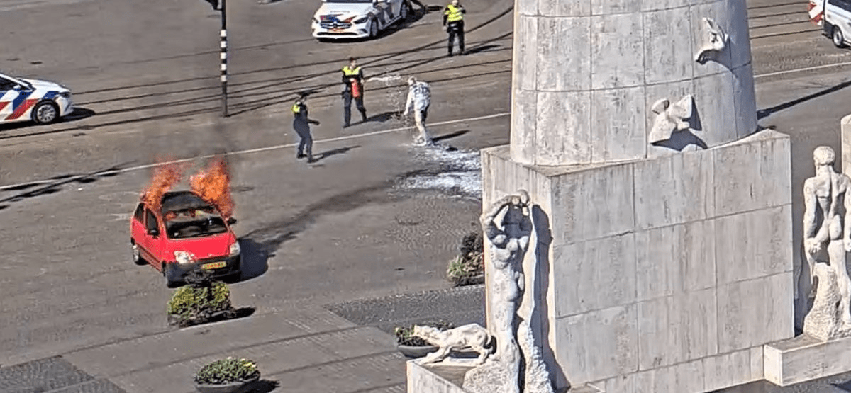 Horror vid shows Amsterdam car BLOW UP in 'deliberate' blast in tourist-packed Dam Square before man leaps out in flames
