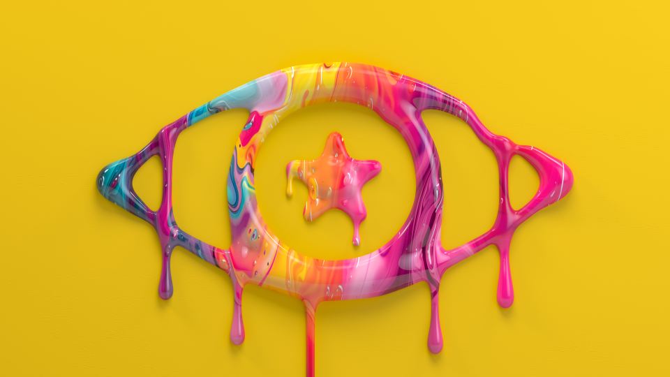 Illustration of a dripping paint eye with a star in the center.