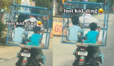 Man rides with kids in poultry cage on bike in Telangana, internet divided over viral video | Trending