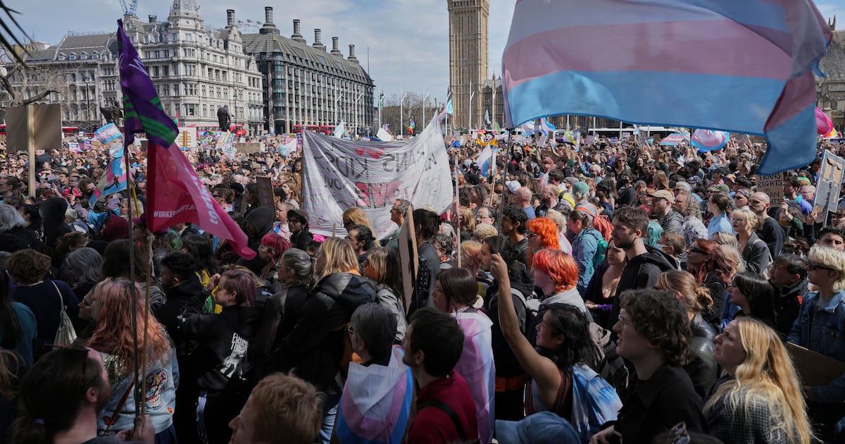 Thousands gather in London to support trans rights following UK ruling over definition of woman