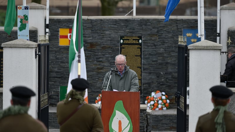 Watch: Lurgan rally sees masked men join Easter Rising commemoration