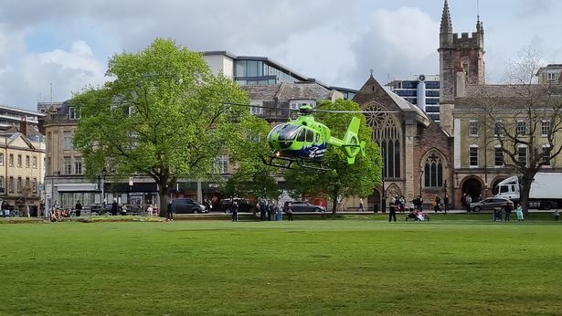 Air ambulance above College Green.