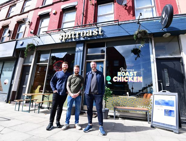 Spitroast owner Adam Lunt with restaurant manager Mike Bates (left) and operations manager Andrew Ward (right)