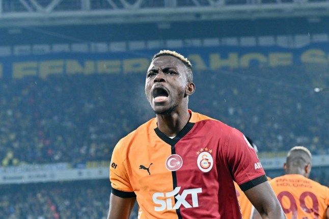 ISTANBUL, TURKIYE - APRIL 2: Victor Osimhen (45) of Galatasaray celebrates after score a goal during the Ziraat Turkish Cup Quarter-Final match between Fenerbahce and Galatasaray at Ulker Stadium in Istanbul, Turkiye on April 2, 2025. (Photo by Isa Terli/Anadolu via Getty Images)