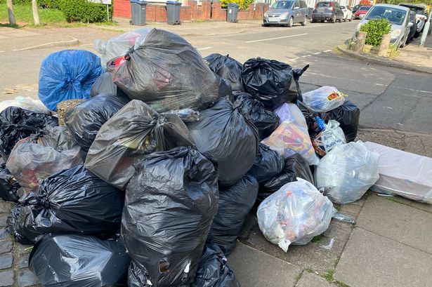 A pile of bin bags in Kitchener Road, Selly Park in Birmingham on Thursday, April 24 - shortly before they were cleared by refuse workers
