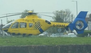 Air ambulance lands on roundabout