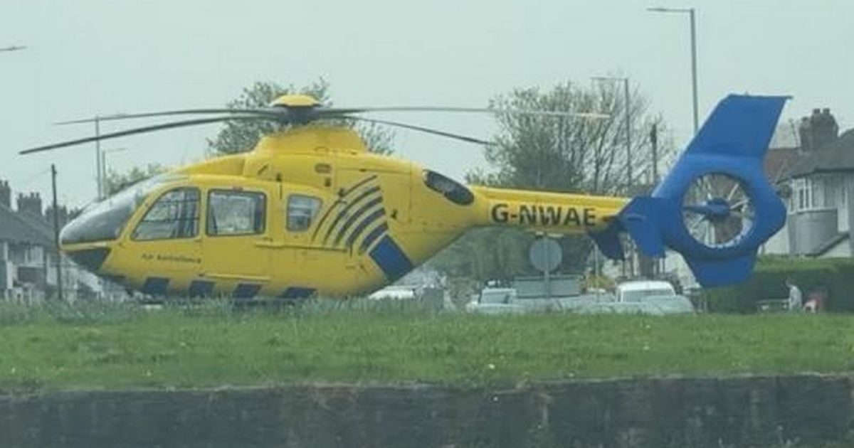 Air ambulance lands on roundabout