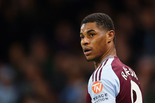 Marcus Rashford looks on during the Premier League match between Manchester City FC and Aston Villa FC at Etihad Stadium. 