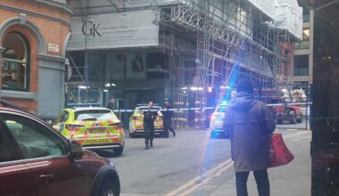 Street closed off by police as 'kids climb scaffolding' around city centre building
