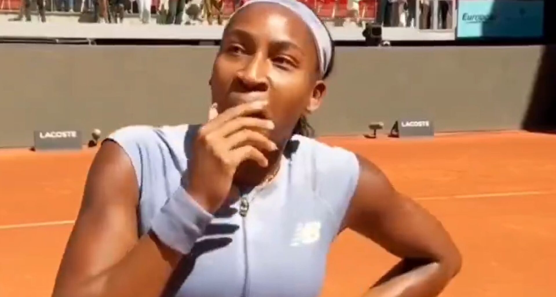 Coco Gauff's startled reaction after being plunged into silence during interview as power cut causes Madrid Open chaos