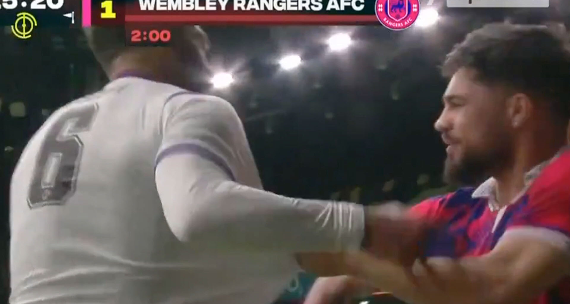 Former England star, 42, pulled apart from Baller League rival as vicious brawl erupts after tackle