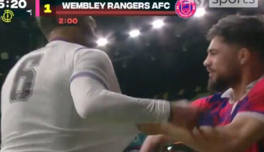 Former England star, 42, pulled apart from Baller League rival as vicious brawl erupts after tackle