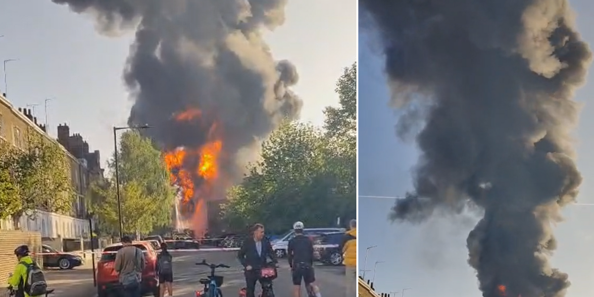 Huge blaze engulfs electrical substation as smoke billows from raging inferno